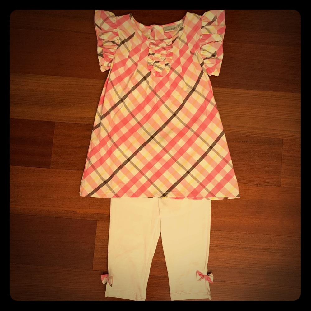 NWOT: Girls Pink Plaid 2pc Set, 3T